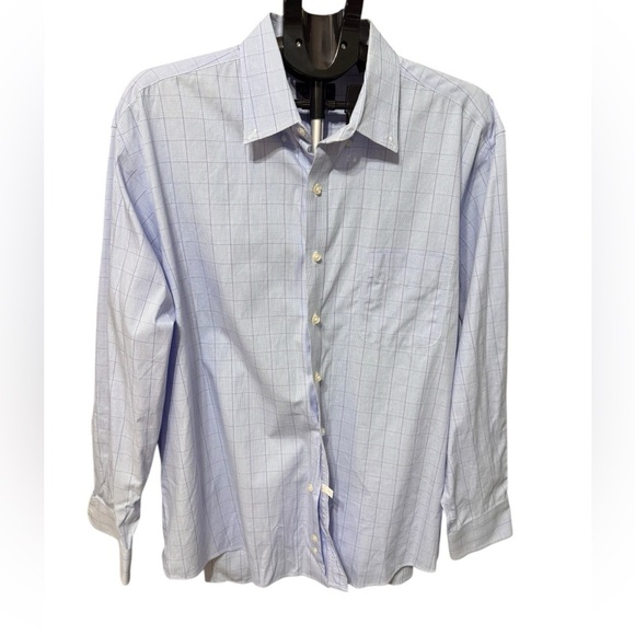 Club Room Button Down Dress Shirt blu Check Neck 18  34/35 length - Picture 4 of 6